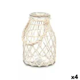 Portacandele Barattolo Bianco Trasparente Vetro Corda 17 x 25 cm (4 Unità) di Gift Decor, Candelieri e portacandele - Rif: S3...