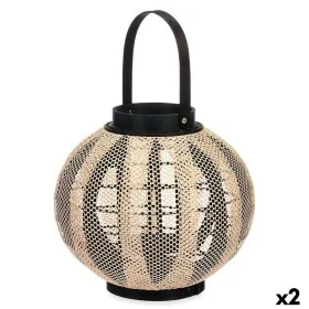 Candleholder Lantern With handle Beige Wood Cloth 30 x 30 x 30 cm (2 Units) by Gift Decor, Candelabras and candle holders - R...