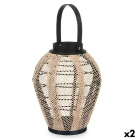 Candleholder Lantern With handle Beige Wood Cloth 25 x 30 x 25 cm (2 Units) by Gift Decor, Candelabras and candle holders - R...