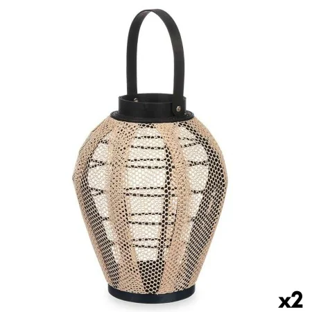 Portavelas Farol Con asa Beige Madera Tela 25 x 30 x 25 cm (2 Unidades) de Gift Decor, Candelabros y portavelas - Ref: S36311...