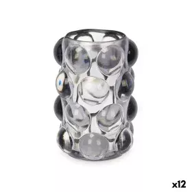 Candleholder Microbeads Grey Crystal 8,4 x 12,5 x 8,4 cm (12 Units) by Gift Decor, Candelabras and candle holders - Ref: S363...