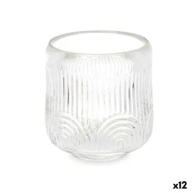 Castiçais Riscas Transparente Cristal 9 x 9,5 x 9 cm (12 Unidades) de Gift Decor, Candelabros e suportes para velas - Ref: S3...