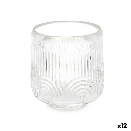 Portavelas Rayas Transparente Cristal 9 x 9,5 x 9 cm (12 Unidades) de Gift Decor, Candelabros y portavelas - Ref: S3631684, P...