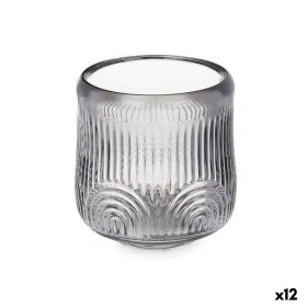 Candleholder Stripes Grey Crystal 9 x 9,5 x 9 cm (12 Units) by Gift Decor, Candelabras and candle holders - Ref: S3631686, Pr...