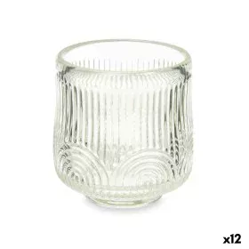 Bougeoir Rayures Transparent Verre 7,5 x 7,8 x 7,5 cm (12 Unités) de Gift Decor, Bougeoirs et chandeliers - Réf : S3631692, P...