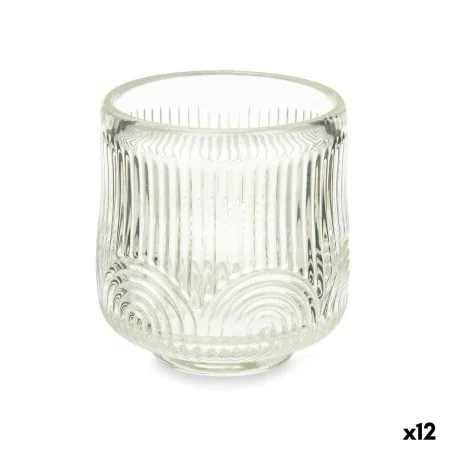 Bougeoir Rayures Transparent Verre 7,5 x 7,8 x 7,5 cm (12 Unités) de Gift Decor, Bougeoirs et chandeliers - Réf : S3631692, P...