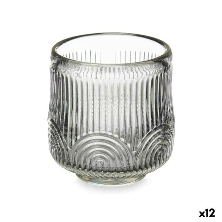 Bougeoir Rayures Gris Verre 7,5 x 7,8 x 7,5 cm (12 Unités) de Gift Decor, Bougeoirs et chandeliers - Réf : S3631694, Prix : 2...