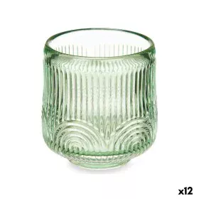 Bougeoir Rayures Vert Verre 7,5 x 7,8 x 7,5 cm (12 Unités) de Gift Decor, Bougeoirs et chandeliers - Réf : S3631696, Prix : 2...