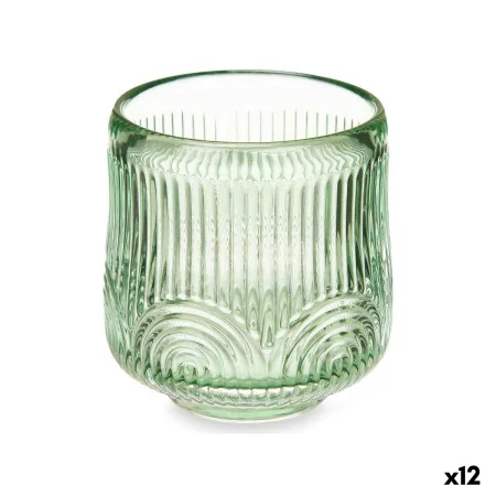 Castiçais Riscas Verde Cristal 7,5 x 7,8 x 7,5 cm (12 Unidades) de Gift Decor, Candelabros e suportes para velas - Ref: S3631...