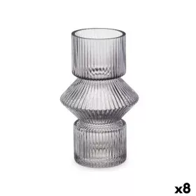 Vase Stripes Grey Crystal 9,5 x 16,5 x 9,5 cm (8 Units) by Gift Decor, Vases - Ref: S3631710, Price: 44,64 €, Discount: %