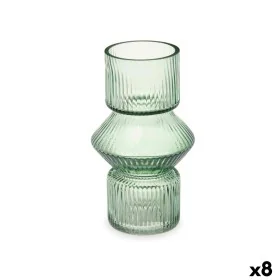 Vaso Riscas Verde Cristal 9,5 x 16,5 x 9,5 cm (8 Unidades) de Gift Decor, Jarrões - Ref: S3631712, Preço: 44,64 €, Desconto: %