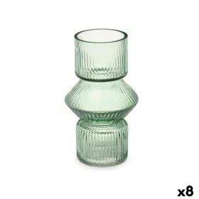 Vase Rayures Vert Verre 9,5 x 16,5 x 9,5 cm (8 Unités) de Gift Decor, Vases - Réf : S3631712, Prix : 44,64 €, Remise : %