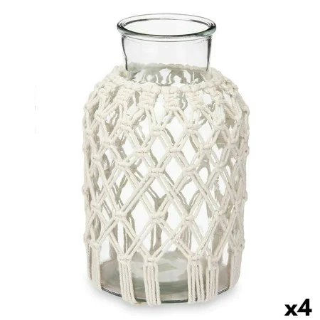 Vase White Cloth Glass 18,5 x 30,5 x 18,5 cm (4 Units) Macrame by Gift Decor, Vases - Ref: S3631878, Price: 46,25 €, Discount: %