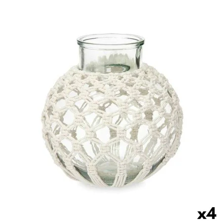 Jarrón Blanco Tela Vidrio 25 x 26,5 x 25 cm (4 Unidades) Macramé de Gift Decor, Jarrones - Ref: S3631880, Precio: 50,72 €, De...