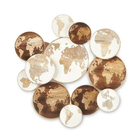 Decoração de Parede Branco Castanho Madeira de mangueira Mapa do Mundo 76 x 70 x 5 cm de Gift Decor, Frontões decorativos - R...