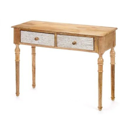 Meuble d'Entrée avec 2 Tiroirs Blanc Marron Bois de manguier 98 x 77 x 42 cm Rayures de Gift Decor, Tables - Réf : S3632046, ...