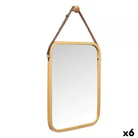 Hanging mirror Natural Leather Bamboo Rectangular 34 x 41,5 x 1,5 cm (6 Units) by Gift Decor, Wall-Mounted Mirrors - Ref: S36...