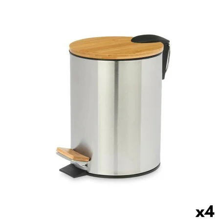 Pedal bin Brown Silver Bamboo Stainless steel 5 L (4 Units) by Berilo, Wastebaskets - Ref: S3632548, Price: 41,08 €, Discount: %