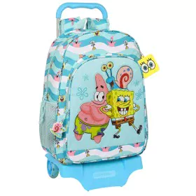 School Rucksack with Wheels Spongebob Stay positive Blue White (33 x 42 x 14 cm) by Spongebob, Children's Backpacks - Ref: S4...