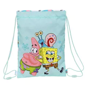 Backpack with Strings Spongebob Stay positive Blue White (26 x 34 x 1 cm) by Spongebob, School Bags - Ref: S4306516, Price: 7...