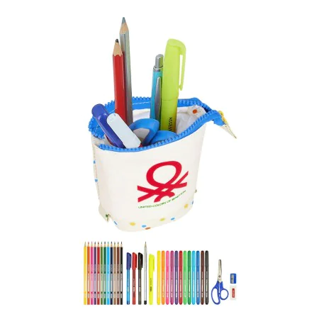 Astuccio per la Scuola con Accessori Benetton Topitos Bianco (8 x 19 x 6 cm) (32 Pezzi) di Benetton, Porta penne - Rif: S4308...