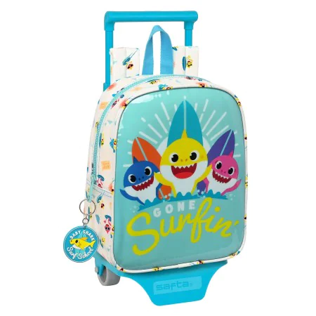 Mochila Escolar com Rodas Baby Shark Surfing Azul Branco 22 x 27 x 10 cm de Baby Shark, Mochilas infantis - Ref: S4309086, Pr...