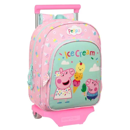 School Rucksack with Wheels Peppa Pig Ice cream Pink Mint 26 x 34 x 11 cm by Peppa Pig, Children's Backpacks - Ref: S4309288,...