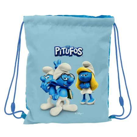 Rucksacktasche mit Bändern Los Pitufos Blau Himmelsblau 26 x 34 x 1 cm von Los Pitufos, Schulranzen - Ref: S4309580, Preis: 6...