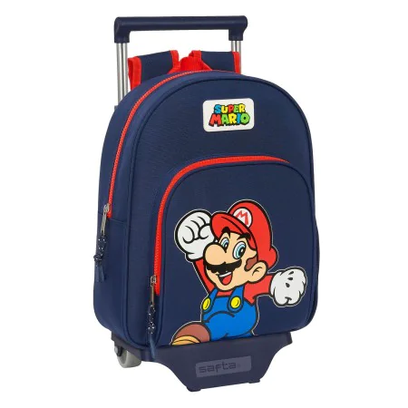 School Rucksack with Wheels Super Mario World Navy Blue 28 x 34 x 10 cm by Super Mario, Children's Backpacks - Ref: S4310714,...