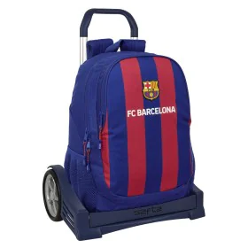 School Rucksack with Wheels F.C. Barcelona 24/25 Maroon Navy Blue 32 x 44 x 16 cm by F.C. Barcelona, Children's Backpacks - R...