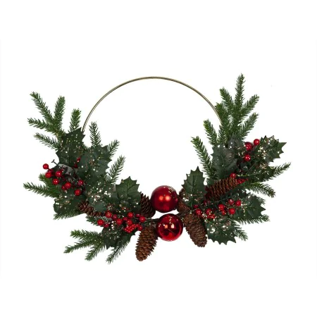 Couronne de Noël Romimex Rouge Vert Doré Polyéthylène Pomme de pin Boules de Noël 45 x 55 x 45 cm de Romimex, Noël - Réf : D1...