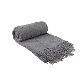 Blanket Romimex Grey With tassles 130 x 200 x 1 cm by Romimex, Blankets and bedcovers - Ref: D1619429, Price: 37,58 €, Discou...