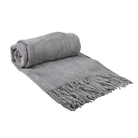 Blanket Romimex Grey With tassles 130 x 200 x 1 cm by Romimex, Blankets and bedcovers - Ref: D1619431, Price: 37,12 €, Discou...