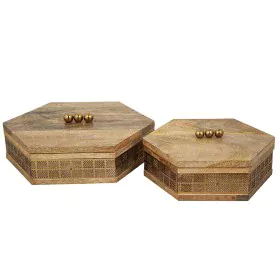 Jogo de Caixas Decorativas Romimex Castanho Dourado Madeira Metal 26 x 29 x 9 cm 20 x 23 x 9 cm 2 Peças de Romimex, Caixas - ...