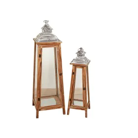 Lantern set Romimex Brown Natural Metal Glass 2 Pieces by Romimex, Candelabras and candle holders - Ref: D1620115, Price: 248...