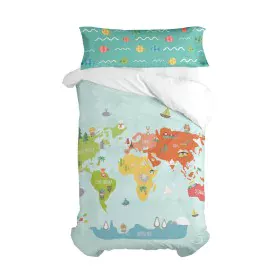 Conjunto de capa de edredom HappyFriday Happynois World Map Multicolor Solteiro 2 Peças de HappyFriday, Edredão e capas de ed...