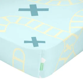 Fitted sheet HappyFriday HAPPYNOIS Multicolour Light Blue 60 x 120 x 14 cm by HappyFriday, Sheets and pillowcases - Ref: D160...