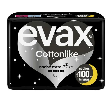 Compresses avec Ailes pour la Nuit Evax Cottonlike 8 Unités de Evax, Protège-slips - Réf : S05106602, Prix : 4,90 €, Remise : %