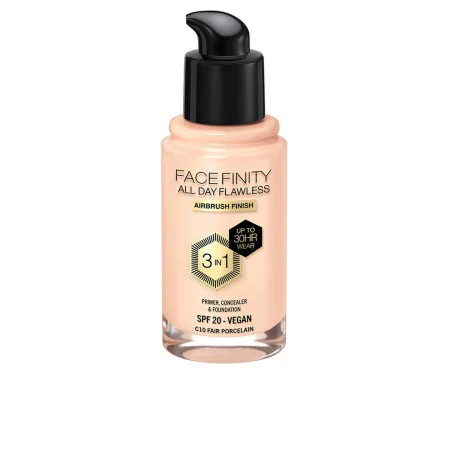 Base Cremosa per il Trucco Max Factor Face Finity All Day Flawless 3 in 1 Spf 20 Nº C10 Fair porcelain 30 ml di Max Factor, F...