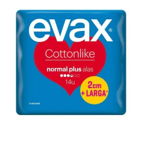 Normal sanitary pads without wings Evax Cotton Like Plus (14 uds) by Evax, Pantyliners - Ref: S0593305, Price: 6,46 €, Discou...