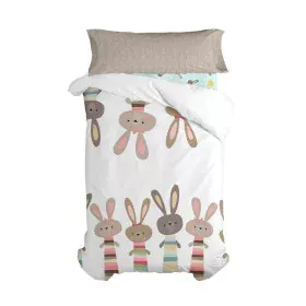 Juego de funda nórdica HappyFriday Moshi Moshi Rabbit Family Multicolor Cama de 80/90 2 Piezas de HappyFriday, Edredones y fu...