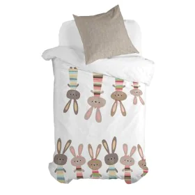 Juego de funda nórdica HappyFriday Moshi Moshi Rabbit Family Multicolor Cama de 80 2 Piezas de HappyFriday, Edredones y funda...