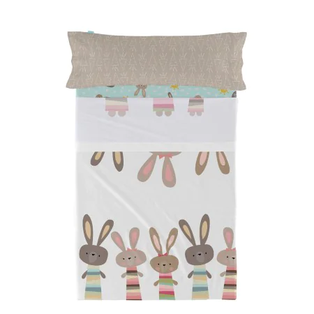 Conjunto de Lençóis HappyFriday Moshi Moshi Rabbit family Multicolor 2 Peças de HappyFriday, Lençóis e capas de almofadas - R...