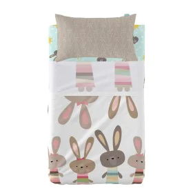 Bedding set HappyFriday Moshi Moshi Rabbit family Multicolour Baby Crib 2 Pieces by HappyFriday, Sheets and pillowcases - Ref...