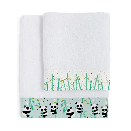 Set di asciugamani HappyFriday Moshi Moshi Panda Garden Blue Azzurro 2 Pezzi di HappyFriday, Asciugamani - Rif: D1609716, Pre...