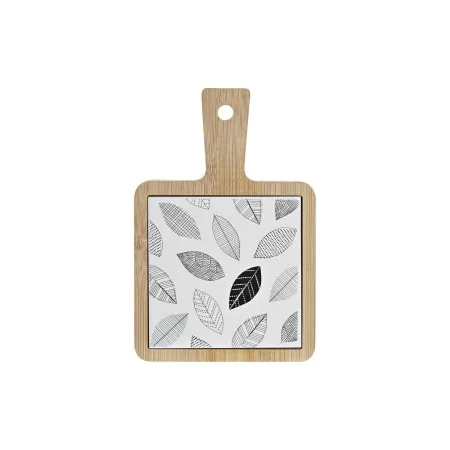 Vassoio per aperitivi DKD Home Decor Bianco/Nero Bambù Gres Fogli Cottage 18 x 12 x 1 cm di DKD Home Decor, Piatti e teglie -...