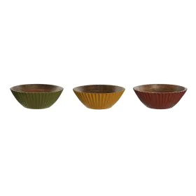 Salad Bowl Home ESPRIT Yellow Green Coral Mango wood 30 x 30 x 12 cm (3 Units) by Home ESPRIT, Bowls and large cups - Ref: S3...