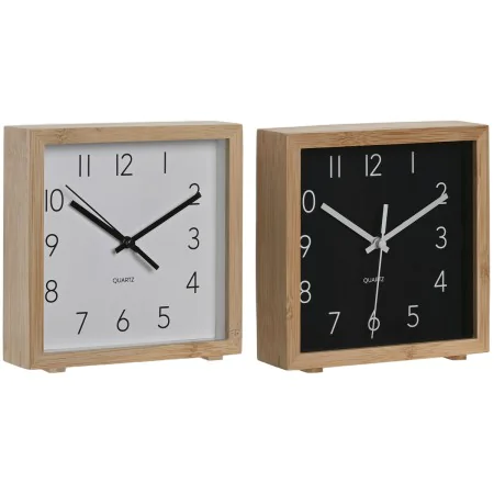 Table clock Home ESPRIT White Black Bamboo 16 x 4,6 x 16 cm (2 Units) by Home ESPRIT, Desk & Shelf Clocks - Ref: S3057762, Pr...