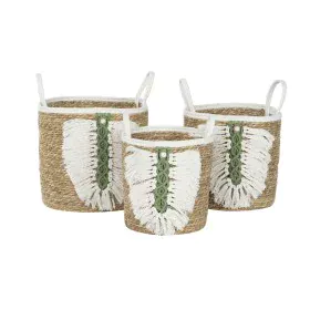 Juego de Cestas Home ESPRIT Blanco Verde Natural Fibra natural Tropical 39 x 39 x 47 cm (3 Piezas) de Home ESPRIT, Cajas - Re...