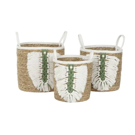 Set de basket Home ESPRIT Blanc Vert Naturel Fibre naturelle Tropical 39 x 39 x 47 cm (3 Pièces) de Home ESPRIT, Boîtes - Réf...